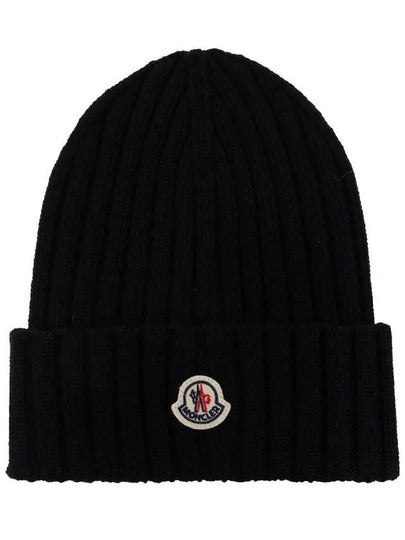 Logo Patch Wool Beanie Black 3B000 36 A9327 999 - MONCLER - BALAAN 2