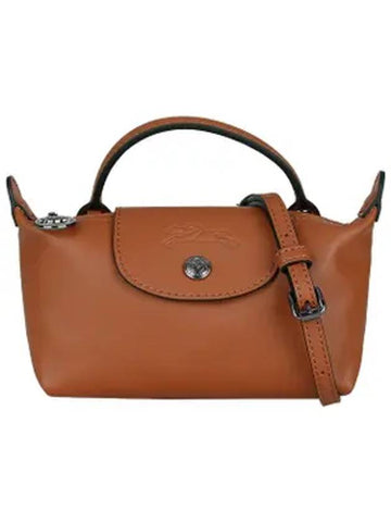 Le Pliage Logo Leather Tote Bag Brown - LONGCHAMP - BALAAN 1