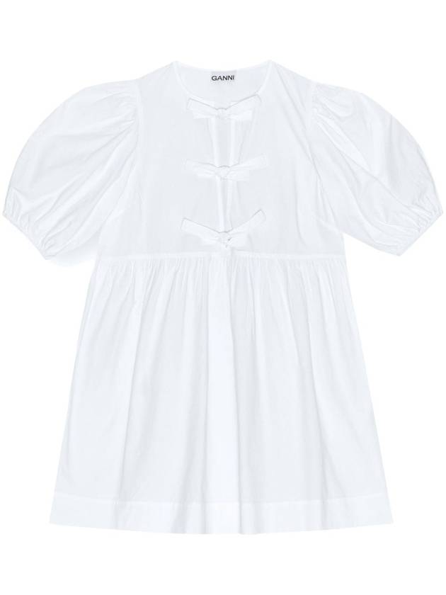 String Cotton Poplin Short Dress Bright White - GANNI - BALAAN 2