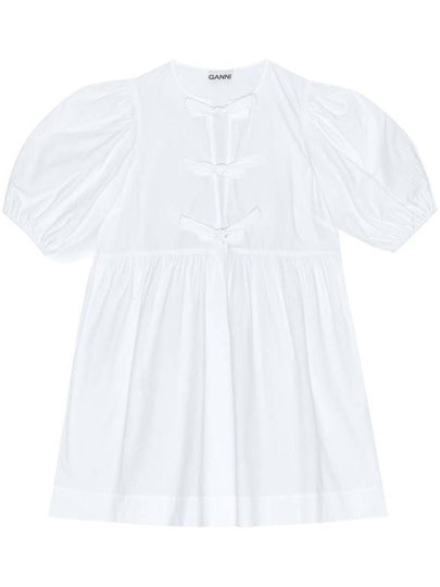 String Cotton Poplin Short Dress Bright White - GANNI - BALAAN 2