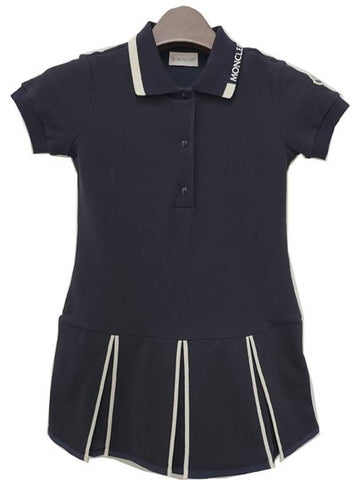 Kids Logo Patch Polo Shirt Pleated Dress 8Y 10Y Navy 8I00002 899YV 778 - MONCLER - BALAAN 1