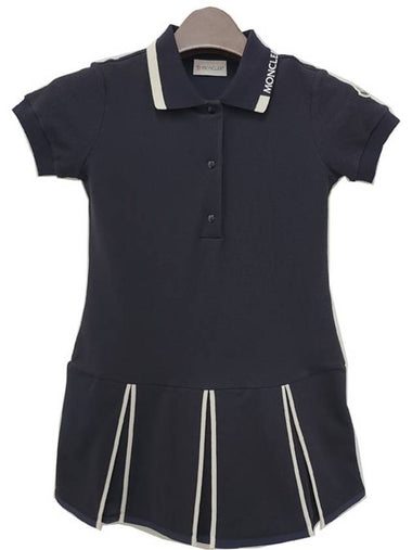 Kids Logo Patch Polo Shirt Pleated Dress 12Y 14Y Navy 8I00002 899YV 778 - MONCLER - BALAAN 1