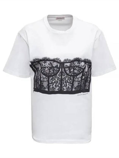 Lace Corset Print Short Sleeves T-Shirt White - ALEXANDER MCQUEEN - BALAAN 2