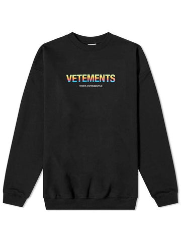 Men's Rainbow Logo Print Sweatshirt Black - VETEMENTS - BALAAN 1