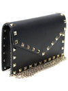 UW2P0Q58BOL Black Calfskin Rockstud Envelope Mini Pouch Chain Crossbody Bag - VALENTINO - BALAAN 3