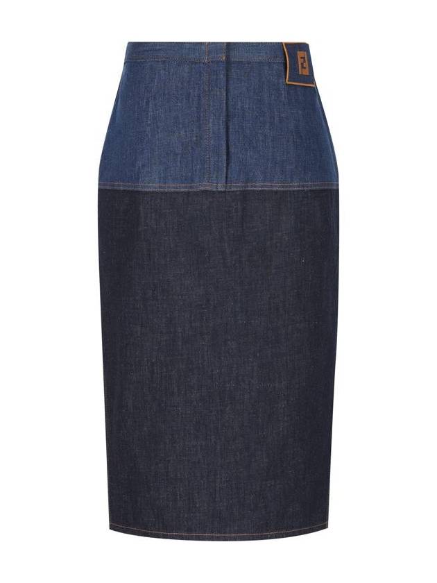 Two Tone Denim Pencil Skirt Blue - FENDI - BALAAN 3