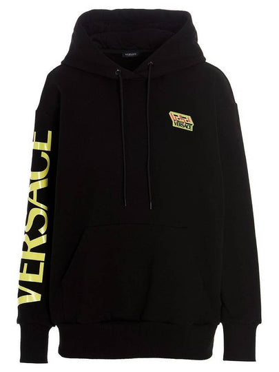 Logo Printed Drawstring Hoodie Black - VERSACE - BALAAN 2