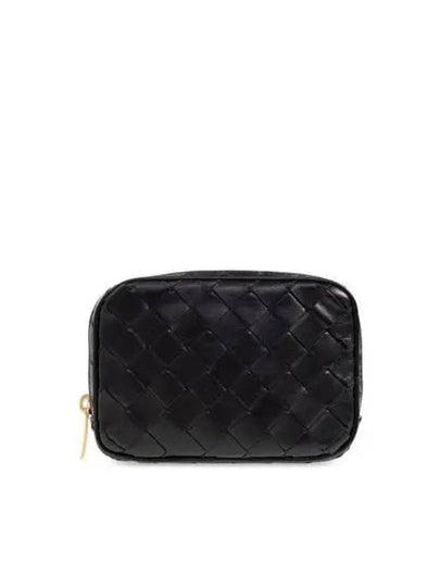 Teen Intrecciato Zipper Calfskin Pouch Black - BOTTEGA VENETA - BALAAN 2