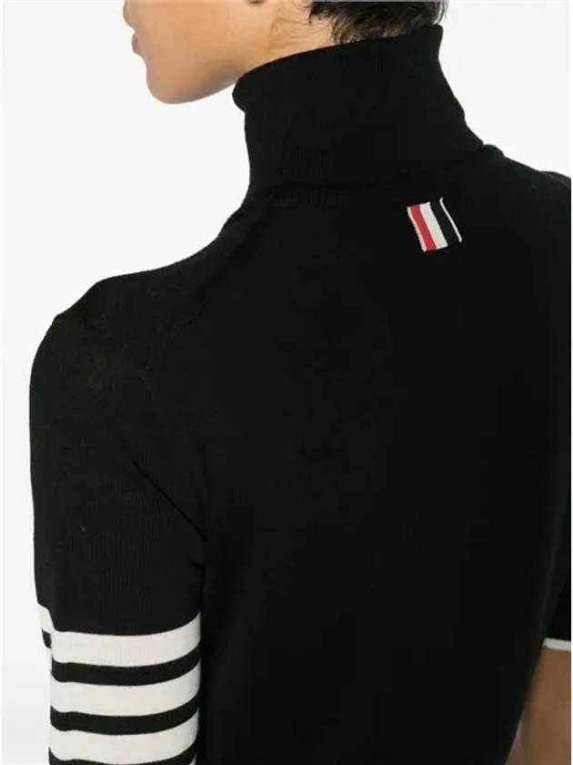 4 Bar Relaxed Fit Fine Merino Wool Turtleneck Black - THOM BROWNE - BALAAN 3