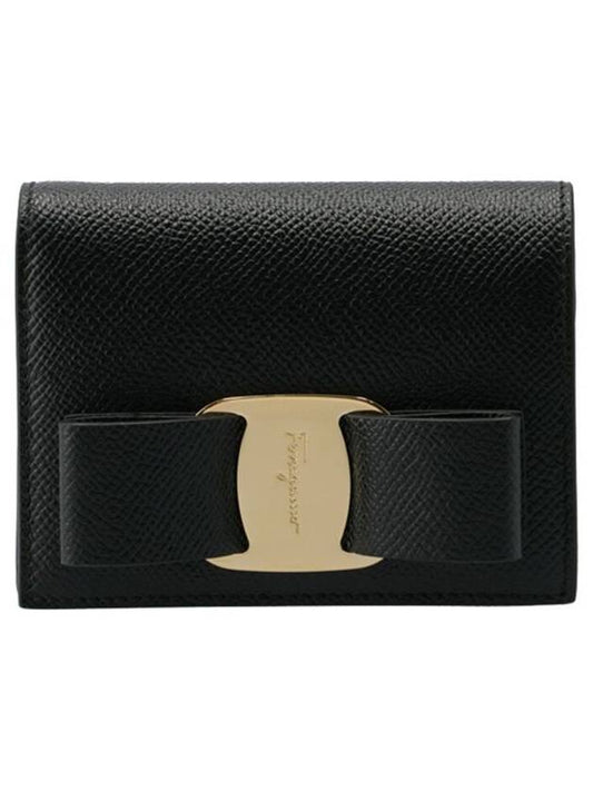 Vara Bow Gloss Flap Half Wallet Black - SALVATORE FERRAGAMO - BALAAN 2