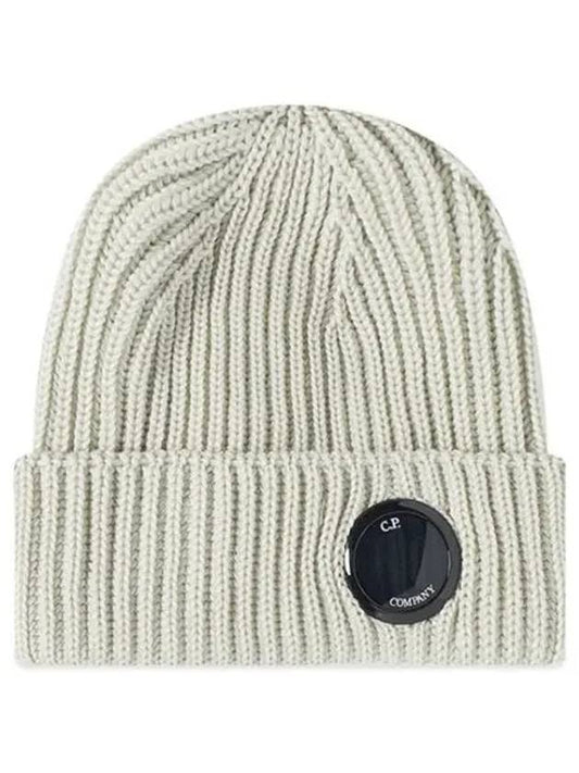 Lens Patch Extrafine Merino Wool Knit Beanie Gray - CP COMPANY - BALAAN.