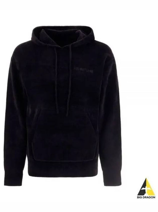 Embroidered Logo Velvet Drawstring Hoodie Black - HELMUT LANG - BALAAN 2