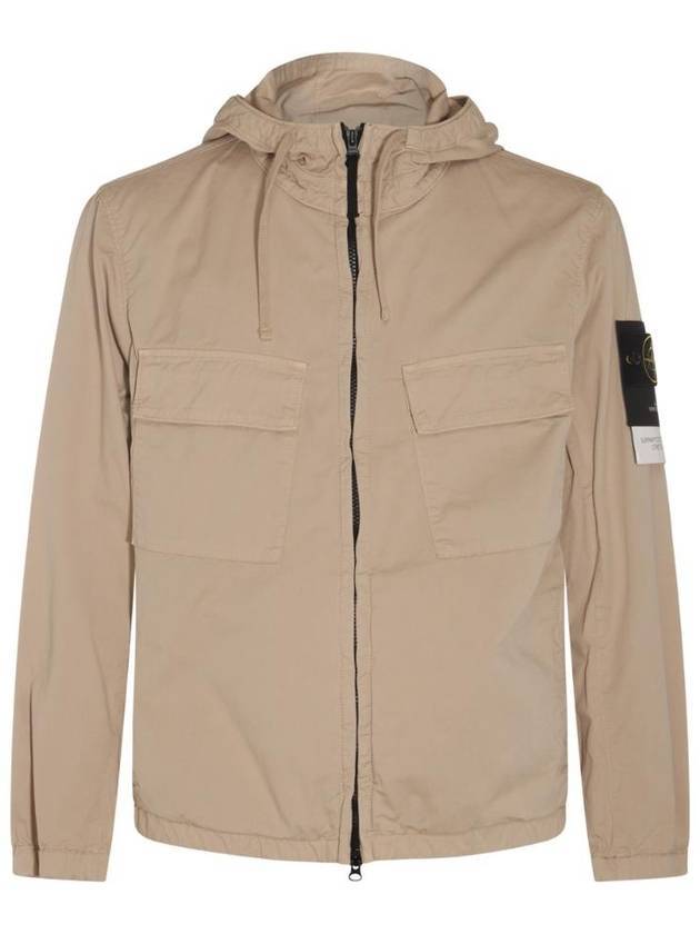 Cotton Twill Stretch Hooded Jacket Beige - STONE ISLAND - BALAAN 1