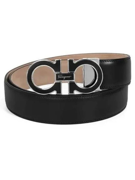 Adjustable Gancini Gunmetal Logo Leather Belt Black - SALVATORE FERRAGAMO - BALAAN 2