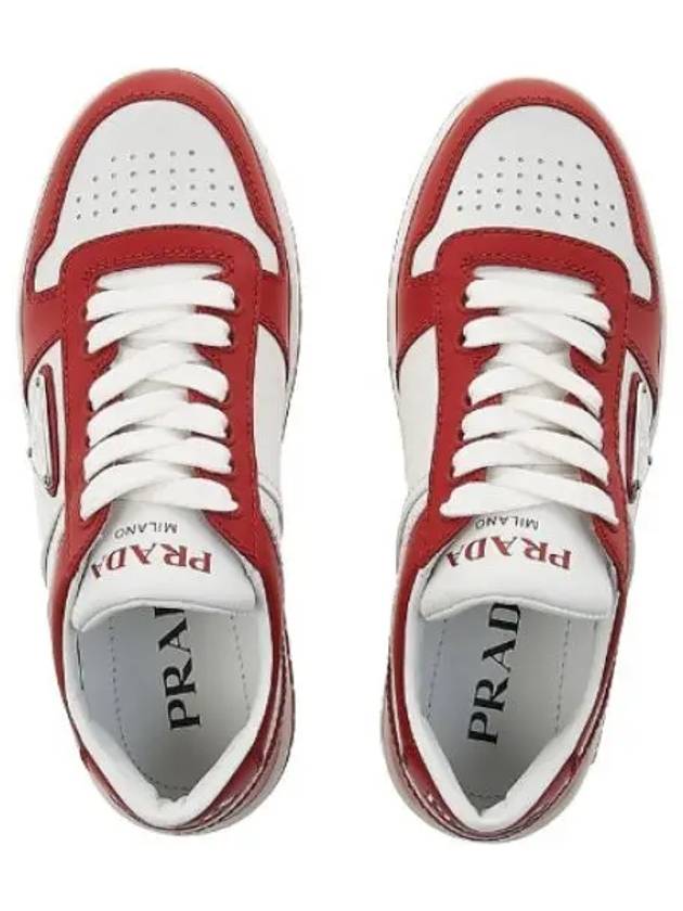 Downtown Perforated Leather Low Top Sneakers White Lacquer Red - PRADA - BALAAN 2