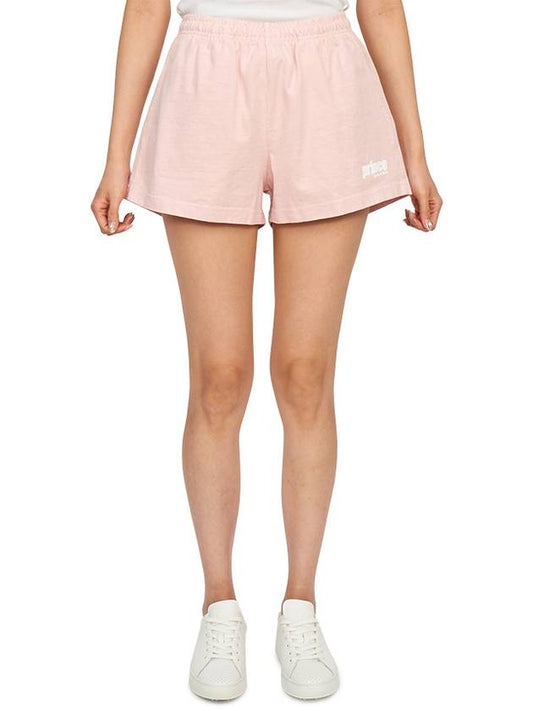 Women's Logo Print Cotton Shorts Baby Pink - SPORTY & RICH - BALAAN 1