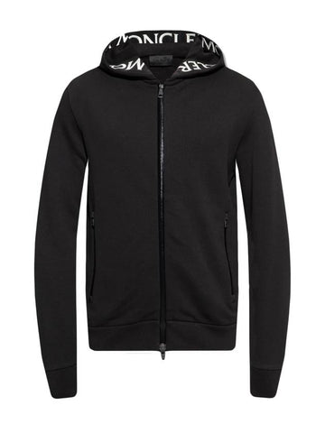 Men's Logo Hooded Zip-Up Black - MONCLER - BALAAN.