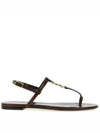 Logo Plaque Open Toe Sandals Brown - SAINT LAURENT - BALAAN 2