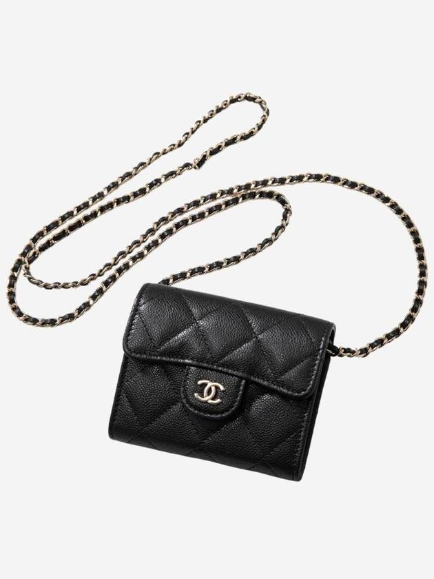 Classic Chain Mini Bag Grained Shiny Calfskin Gold Metal Black - CHANEL - BALAAN 1