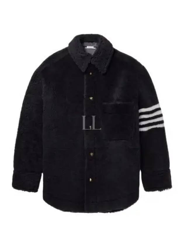 Men's 4 Bar Shearling Oversized Jacket Navy - THOM BROWNE - BALAAN 2