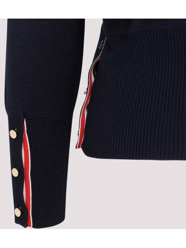 Milano Stitch 4 Bar Classic V Neck Fine Merino Wool Cardigan Navy - THOM BROWNE - BALAAN 4