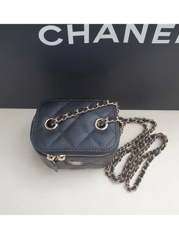 Caviar Vanity Bag Square Chain Cosmetic Case Black Cross AP1340 Mini - CHANEL - BALAAN 4