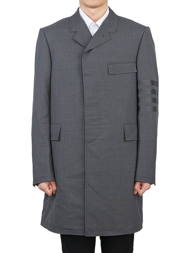 Men's Plain Weave 4 Bar Chesterfield Over Single Coat Dark Grey - THOM BROWNE - BALAAN.