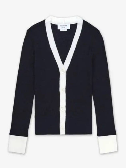 Contrast Trim Wool Cardigan Black - THOM BROWNE - BALAAN 2