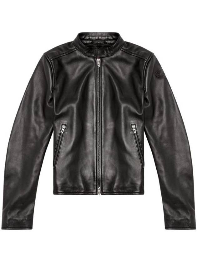 L Ayla Embossed Logo Leather Biker Jacket Black - DIESEL - BALAAN 1