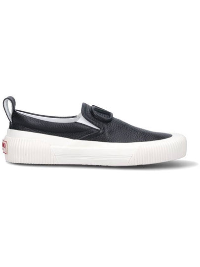 V Logo Leather Slip-On Black - VALENTINO - BALAAN 2