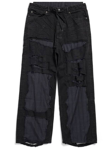 Patchwork Pajama Wide Denim Jeans Black - BALENCIAGA - BALAAN 1