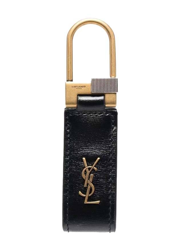 Tiny Cassandre Keyholder in Smooth Leather Black - SAINT LAURENT - BALAAN.