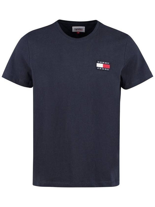 Men's Organic Cotton Jersey Badge Short Sleeve T-Shirt Navy - TOMMY HILFIGER - BALAAN 1