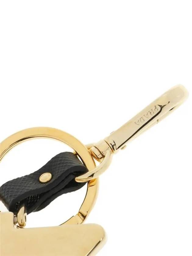 Saffiano Leather Triangle Logo Key Holder Black - PRADA - BALAAN 7