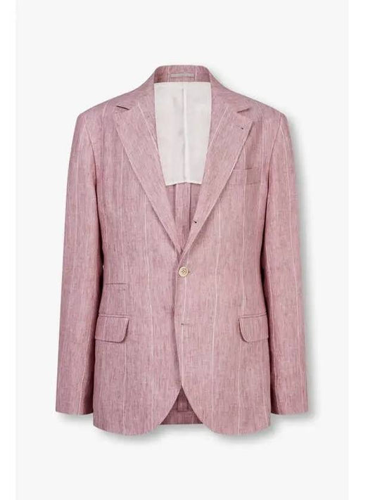 Men s Striped Pattern Linen Single Jacket Pink - BRUNELLO CUCINELLI - BALAAN 1