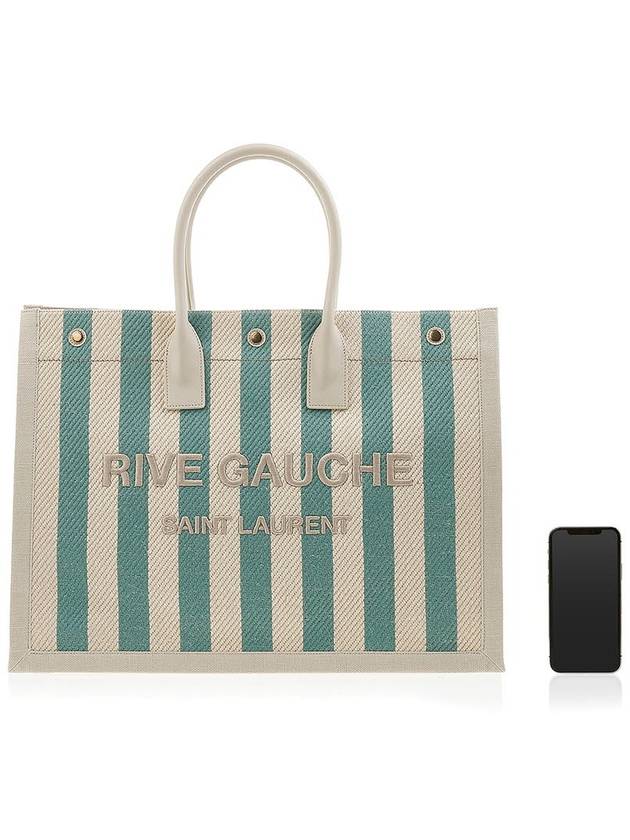 Rive Gauche Striped Logo Canvas Tote Bag Water Green - SAINT LAURENT - BALAAN 7