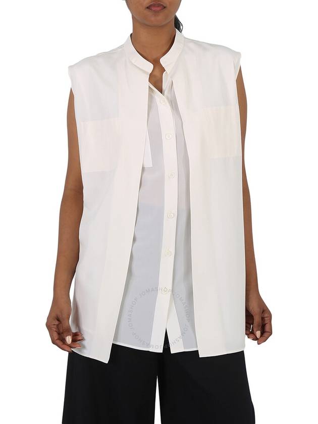 Burberry Neutral White Suziesl Crepe De Chine Logo Detail Sleeveless Silk Shirt, Brand Size 8 (US Size 6) - BURBERRY - BALAAN 1