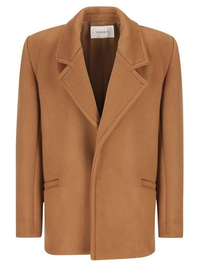 Short Wool Single Coat Camel - SAINT LAURENT - BALAAN 2