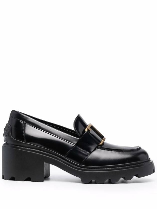 T Logo Leather Loafer Heels Black - TOD'S - BALAAN 3