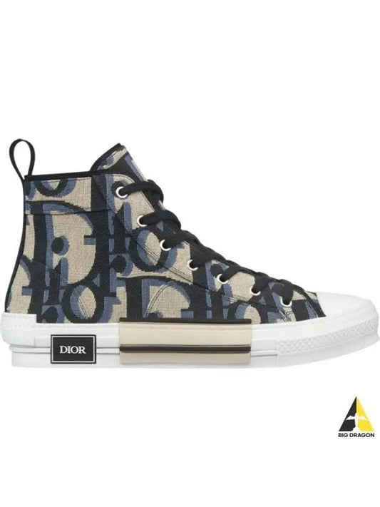 Oblique Jacquard B23 High Top Sneakers Black Beige - DIOR - BALAAN 2