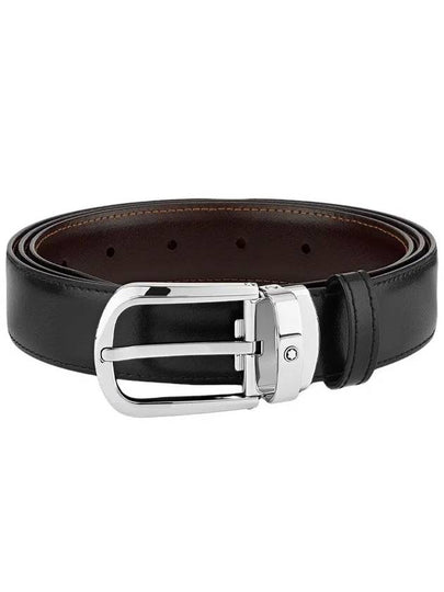 Horseshoe Buckle Reversible Leather Belt Black Brown - MONTBLANC - BALAAN 2