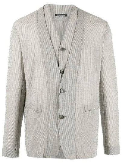 Striped Linen Jacket Grey - EMPORIO ARMANI - BALAAN 2