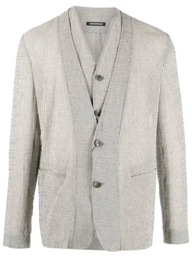 Striped Linen Jacket Grey - EMPORIO ARMANI - BALAAN 3