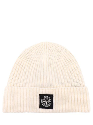 Logo Patch Rib Wool Beanie Beige - STONE ISLAND - BALAAN 1