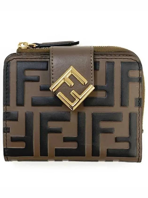 FF Diamond Leather Half Wallet Brown - FENDI - BALAAN 2