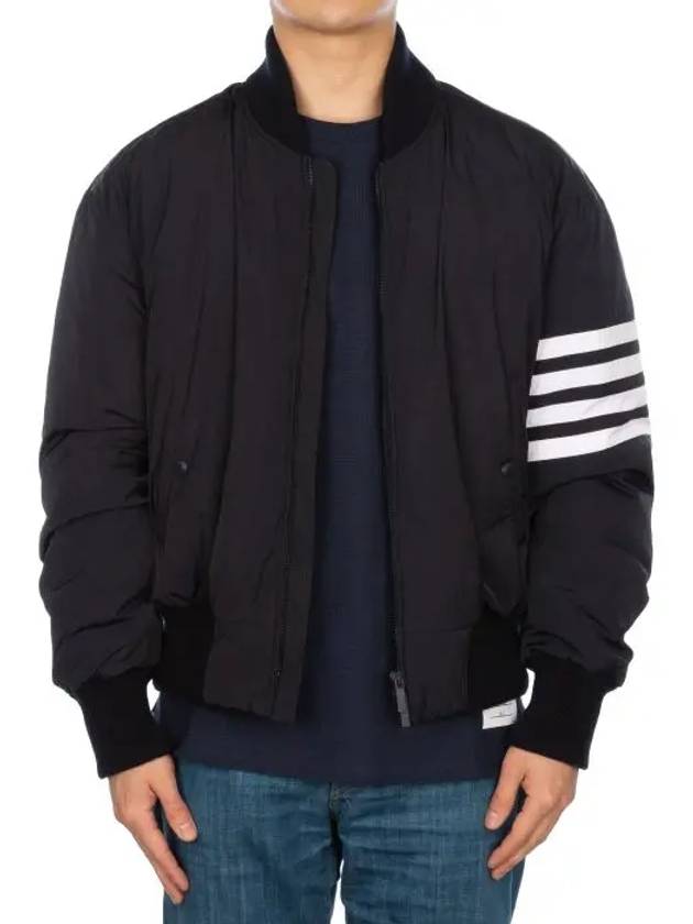 Poly Twill 4-Bar Oversized Knit Down Bomber Jacket Navy - THOM BROWNE - BALAAN 3