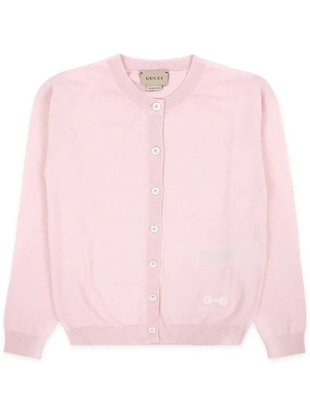 Kids Horsebit Logo Cotton Cardigan Light Pink 745040 XKC89 5710 8 10 - GUCCI - BALAAN 3