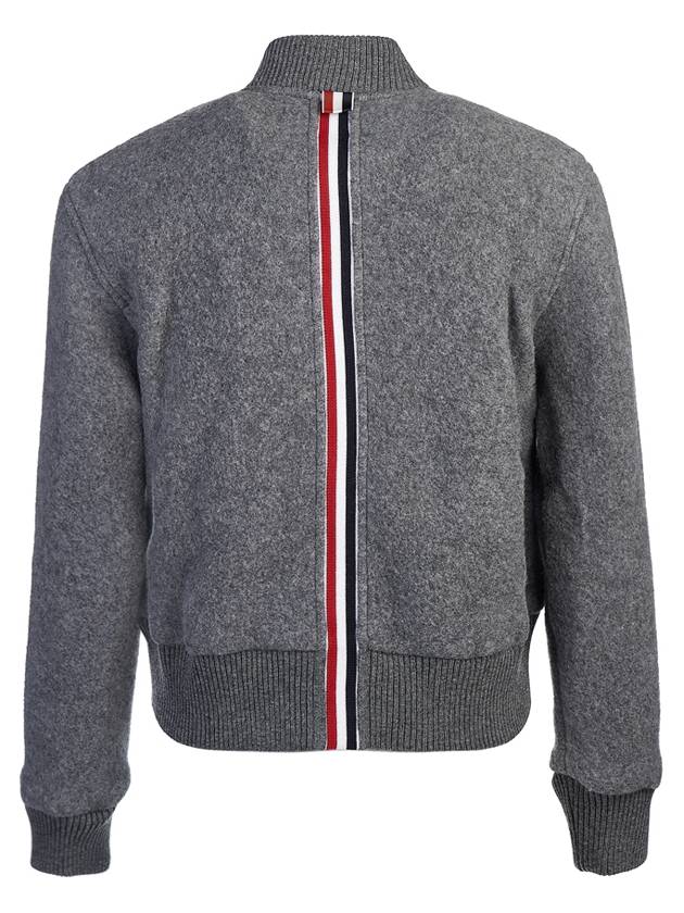 Striped Wool Fleece Bomber Jacket Gray - THOM BROWNE - BALAAN 4