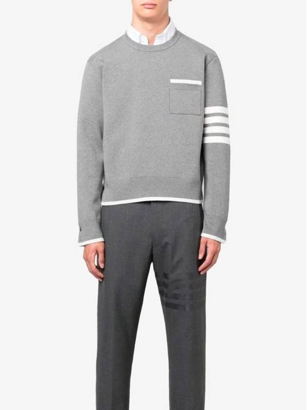 Milano Stitch 4-Bar Boxy Crew Neck Pullover Knit Top Grey - THOM BROWNE - BALAAN 6