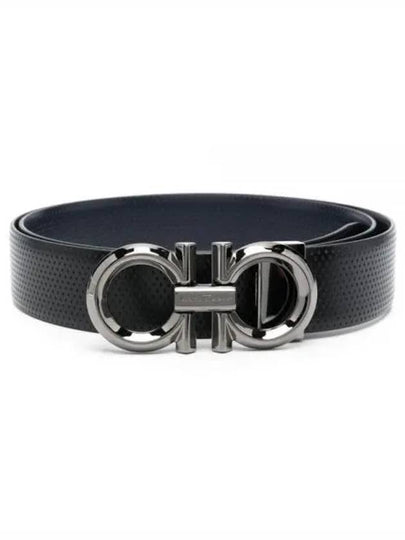 Gancini Buckle Reversible Leather Belt Navy Black - SALVATORE FERRAGAMO - BALAAN 2